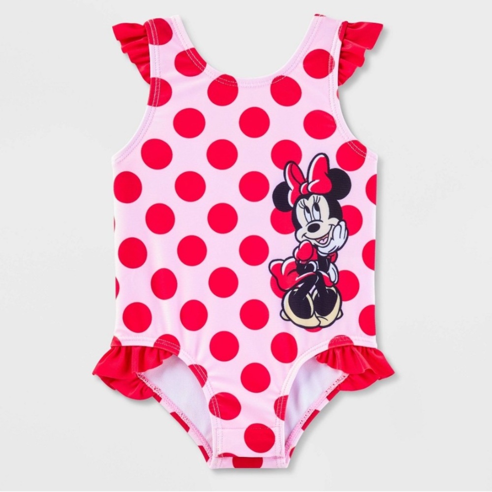 Disney Pink and Red Minnie Mouse Baby Swimsuit Size 6 Months